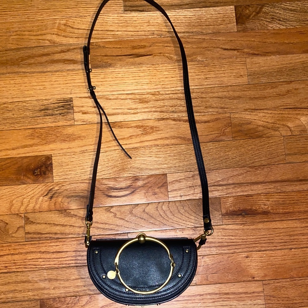 Chloe Black Leather Crossbody Bag with Gold Hardware